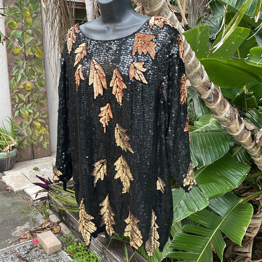 Vintage copper and gold metallic sequin top